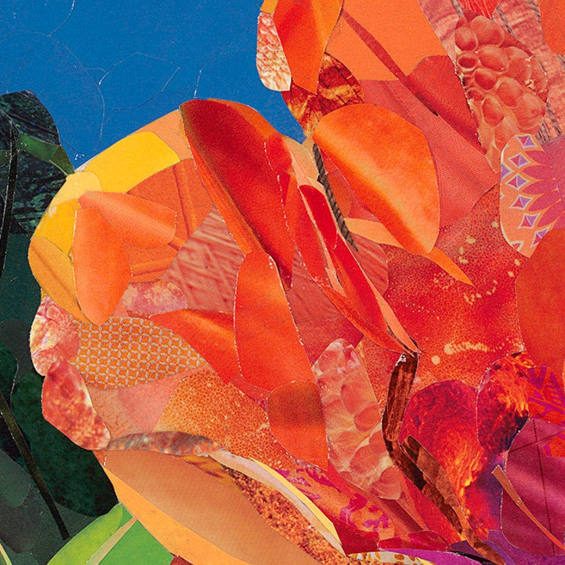 Orange Hibiscus Fine Art Print, Magazine Collage, Upcycle, Hibiscus, Beach, Sanibel, Ocean, Flowers, Nature, Recycle image 7