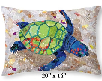 Throw Pillow Cover, Pillow, Turtle, Loggerhead, Beach, Coastal Decor, Home Accents, Housewarming Gift, Unique, Nautical, Ocean, Sanibel