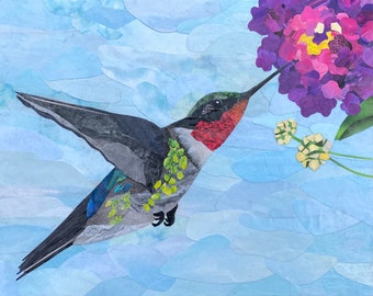 Hummingbird, Ruby Throated Hummingbird, Bird, Birds, Lantana, Garden, Flower, Hummingbirds, Fine Art Print