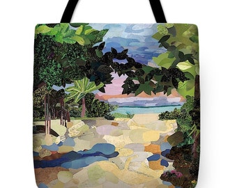 Sanibel Path Tote Bag, Magazine Collage, Upcycle, Tote, Totes, Ocean, Nature, Recycle, Beach, Tree, Bag, Sand, Sea, Coast, Coastal