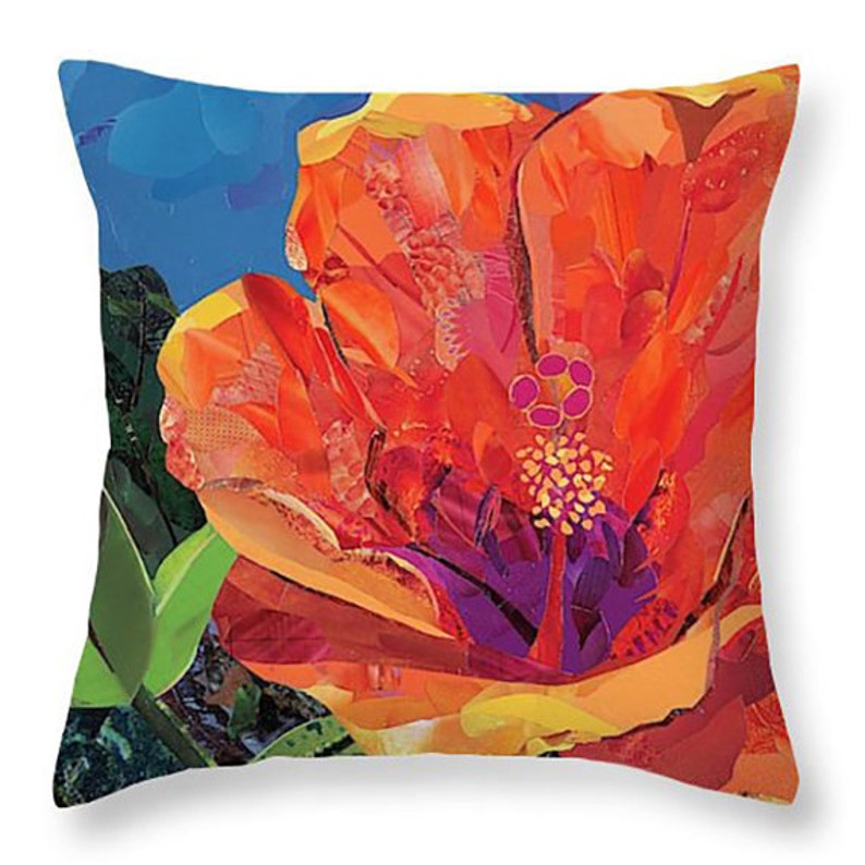 Throw Pillow Cover, Pillow, Hibiscus, Flowers, Floral, Orange, Tropical, Sanibel, Home Accents, Garden, Botanical, Hawaii, Gift image 1