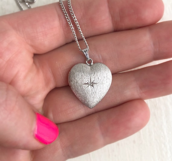 Vintage Heart Locket - Sterling Silver 1960s Hear… - image 2