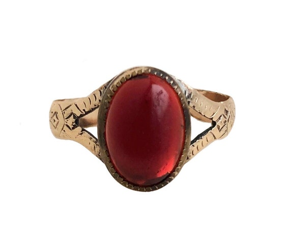 Antique Garnet Ring - 9k Rose Yellow Gold Victori… - image 2