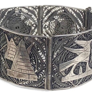 Antique Egyptian Bracelet - Sterling Silver Pyramid 7” Bracelet