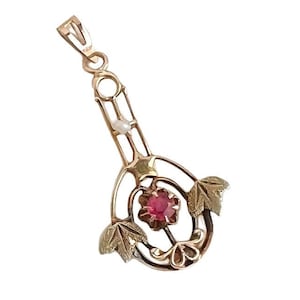 Antique Ruby Lavalier - 10k Yellow Gold Edwardian Early 1900s Pendant