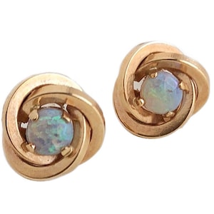 Genuine Opal Earrings - 14k Yellow Gold Stud Earrings