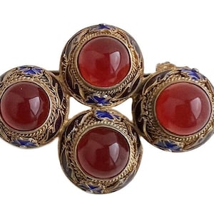 Gilt Silver Filigree Enamel Carnelian Brooch Pendant