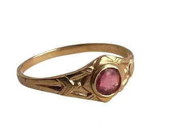 Antique Ruby Ring - Victorian 10k Yellow Gold Midi Pinky Band Ring 1800s Era - Size 1