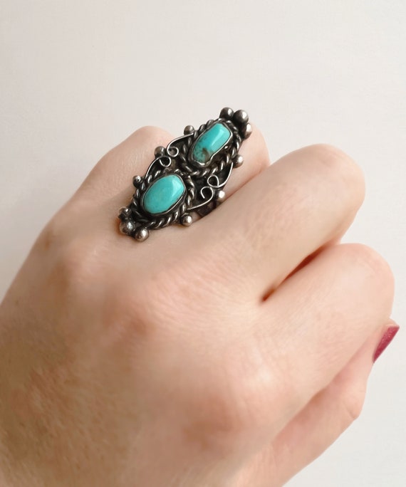 Turquoise Silver Ring - Sterling Silver Old Pawn … - image 5