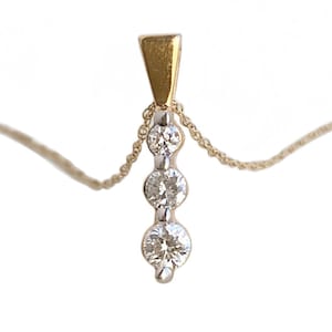 Vintage Diamond Necklace - 10k Yellow Gold 16” Genuine Diamond Pendant Necklace