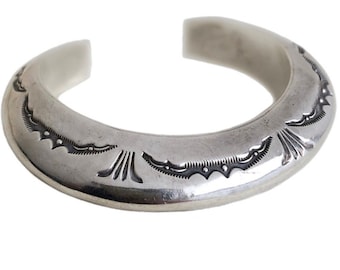 Orville Tsinnie NAVAJO Hand Stamped SHINY Sterling Silver Cuff