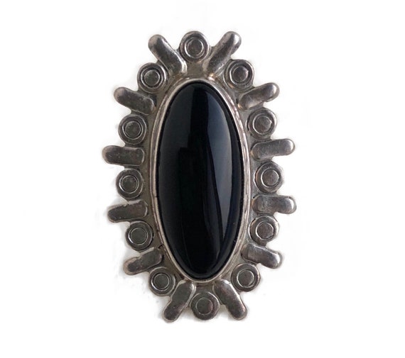 Vintage Onyx Ring - Sterling Silver Large Genuine… - image 1