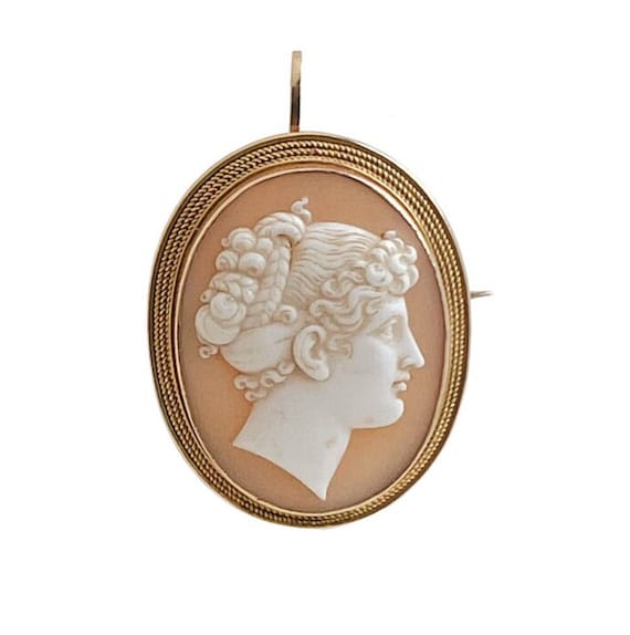 Antique Cameo Brooch - Edwardian 10k Yellow Gold … - image 1