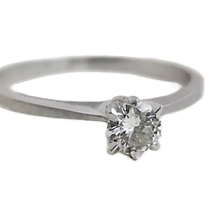 Vintage Diamond Ring - 14k White Gold .25 Carat Solitaire Ring Size 7 - Engagement Bridal Jewelry