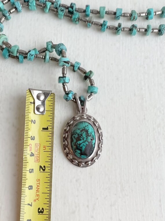 Silver Turquoise Necklace - Sterling Silver Large… - image 3