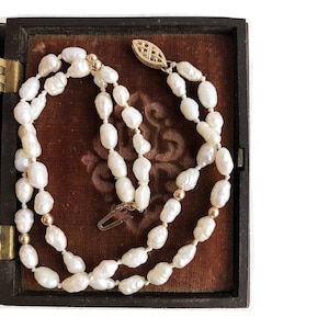 Vintage Pearl Bracelet - 14k Yellow Gold Genuine Cultured Double Strand Pearls 8” Bracelet - Bridal Fine Jewelry