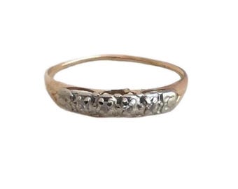 Antique Wedding Band - 14k Tri-Color Diamond Wedding Band - Size 7