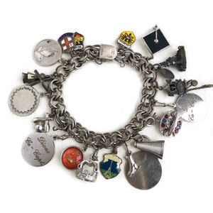 Vintage Charm Bracelet - Sterling Silver 1940s Pendant Charms 7 1/2 Bracelet