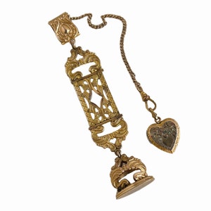 Victorian Fob Locket - 12k Gold Filled Heart Locket & 1800s Fob Chain