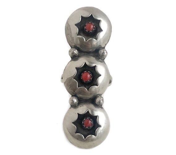 Vintage Coral Ring - Sterling Silver Red Coral Statement Ring - Size 4 Retro Native American Jewelry