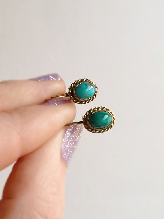 Antique Turquoise Earrings - 9k Rose Gold Screw B… - image 4