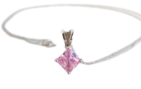 Pink Gemstone Necklace - 10k White Gold Pink Simu… - image 1