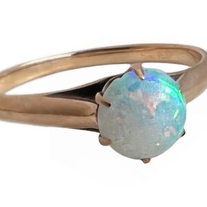 Vintage Opal Ring - 10k Rosy Yellow Gold Cabochon Solitaire 1910s Ring - Size 5 1/2
