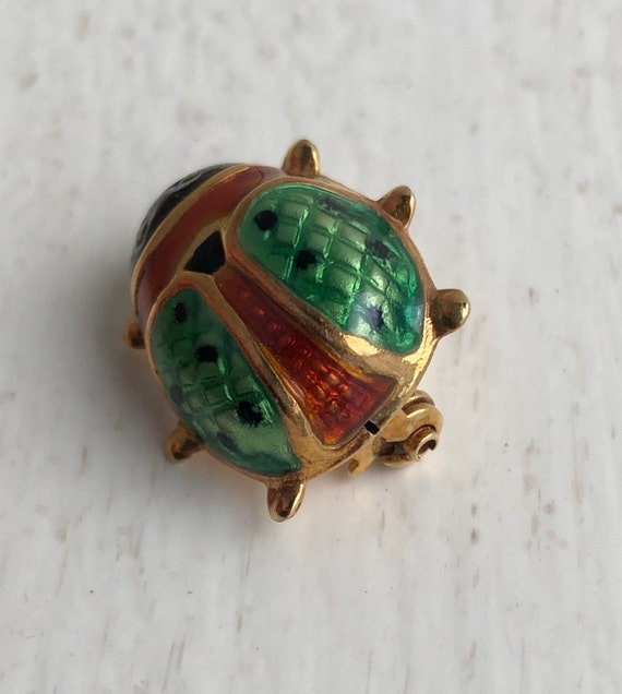 Vintage Gold Bug Brooch - 18k Enamel Lady Bug Pin… - image 7