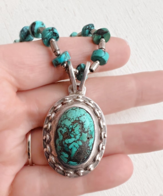 Silver Turquoise Necklace - Sterling Silver Large… - image 4