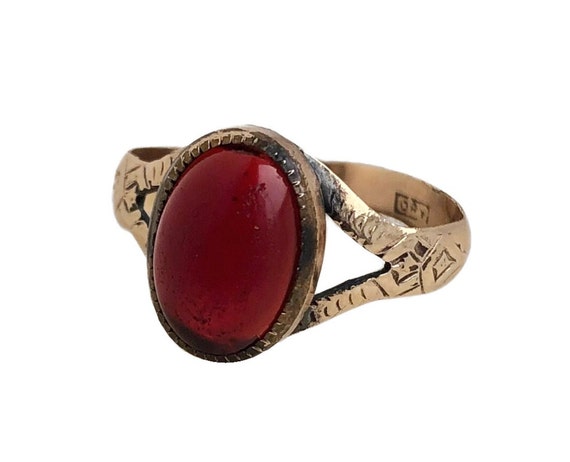 Antique Garnet Ring - 9k Rose Yellow Gold Victori… - image 3