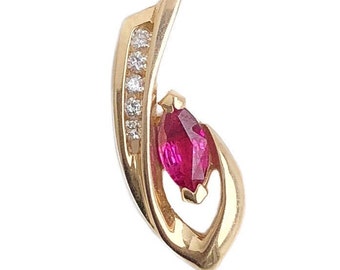 Vintage Ruby Pendant - 14k Yellow Gold Diamond Ruby Modern Pendant