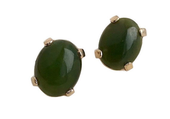 Vintage Jade Earrings - 14k Yellow Stud Earrings - image 1