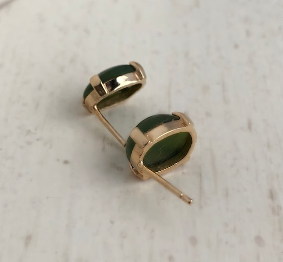 Vintage Jade Earrings - 14k Yellow Stud Earrings - image 4