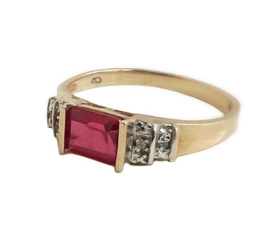 Created Ruby Ring - 10k Yellow Gold Red Gemstone … - image 3