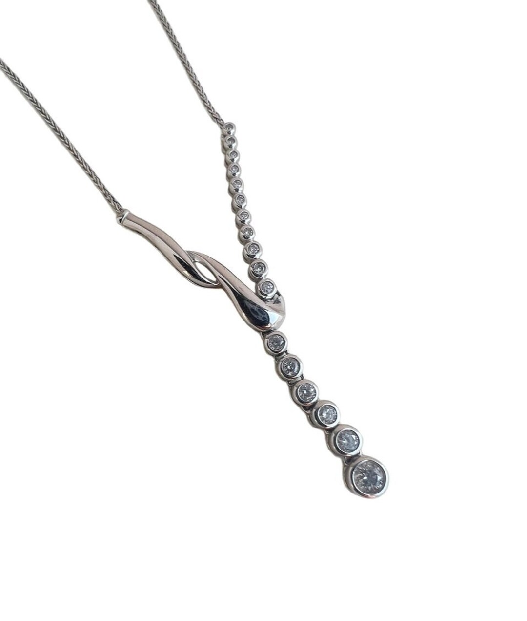 Modern Diamond Necklace 14k White Gold .58 CTW 16 Genuine Diamond