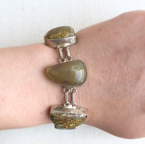 Silver Agate Bracelet - Earth Toned Agate Silver … - image 3