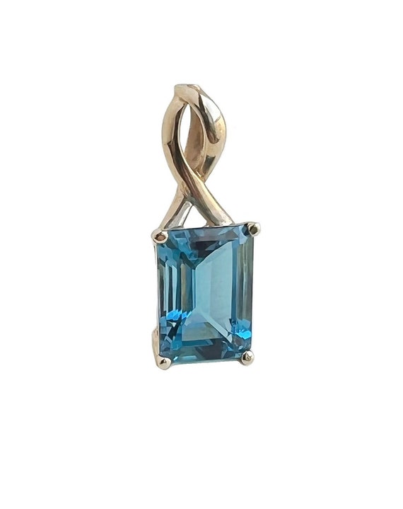 Blue Topaz Pendant - 10k Yellow Gold Large Blue G… - image 2