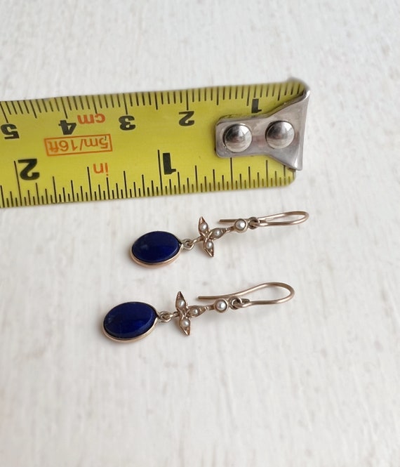 Victorian Lapis Lazuli Earrings - 14k Yellow Gold… - image 4