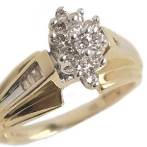 Diamond Cluster Ring - 10k Yellow Gold Diamond Ring - Size 7