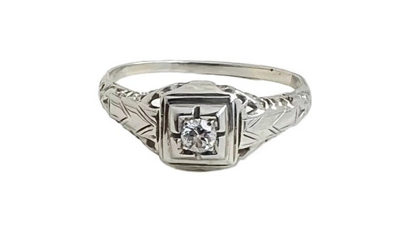 Antique Engagement Ring - 18k White Gold .25 Ct G… - image 1