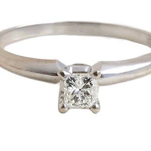 Princess Cut Engagement Ring - Vintage 14k White Gold .25ct Diamond Solitaire Ring - Size 7