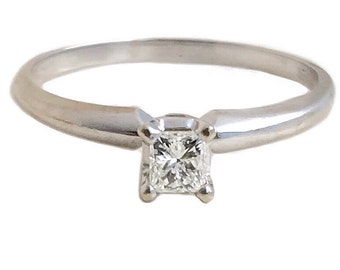 Princess Cut Engagement Ring - Vintage 14k White Gold .25ct Diamond Solitaire Ring - Size 7