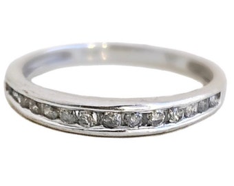 Genuine Diamond Band - 10k White Gold Gemstone Wedding Ring - Size 7