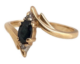 Vintage Sapphire Ring - 14k Yellow Gold Diamond & Blue Gemstone Ring Size -5 1/2