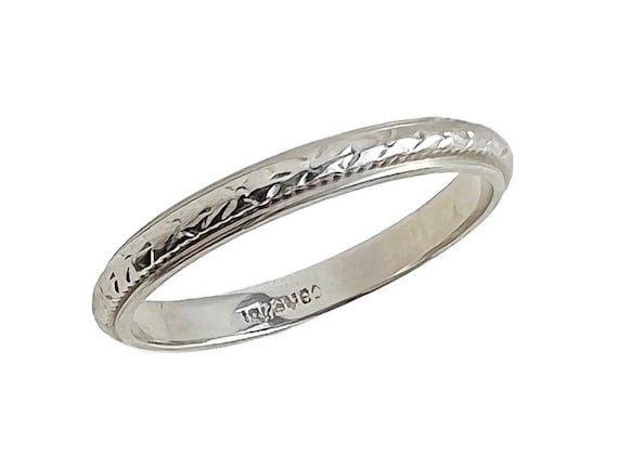 Antique Wedding Band - 18k White Gold Blossom Flower Design Ring Size 7 - 1920s Era Jewelry
