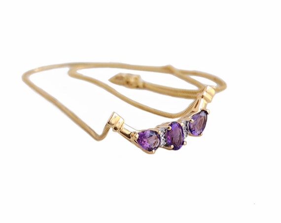 Vintage Amethyst Necklace - 14k Yellow Gold Purpl… - image 5