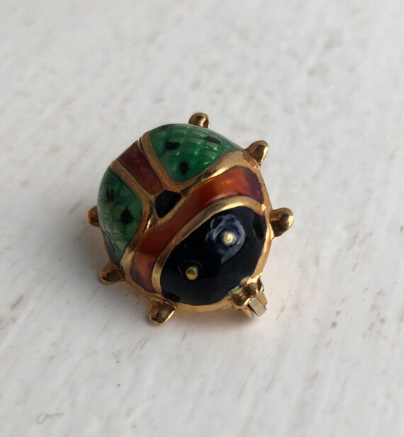 Vintage Gold Bug Brooch - 18k Enamel Lady Bug Pin… - image 5