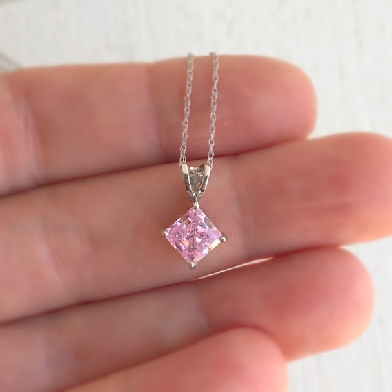 Pink Gemstone Necklace - 10k White Gold Pink Simu… - image 3