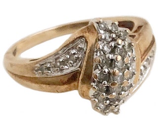 Diamond Cluster Ring - 10k Yellow Gold Diamond Ring Size 7