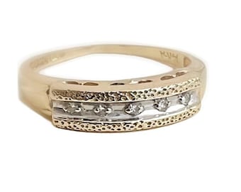 Antique Diamond Band - 14k White & Yellow Genuine Diamond 1930s Ring Size 6.5